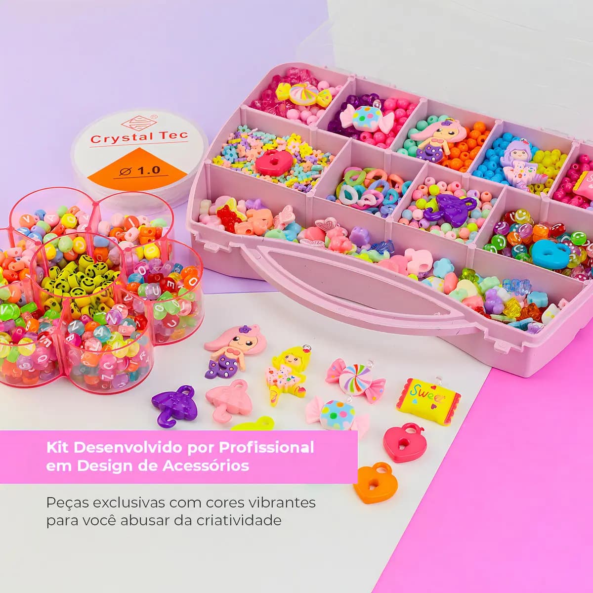 Kit Miçangas Infantil 3500 Pçs para Montar Pulseiras Bolinhas Maleta 19X13 cm 1 relógio digital Anita Bijuterias — imagem 6