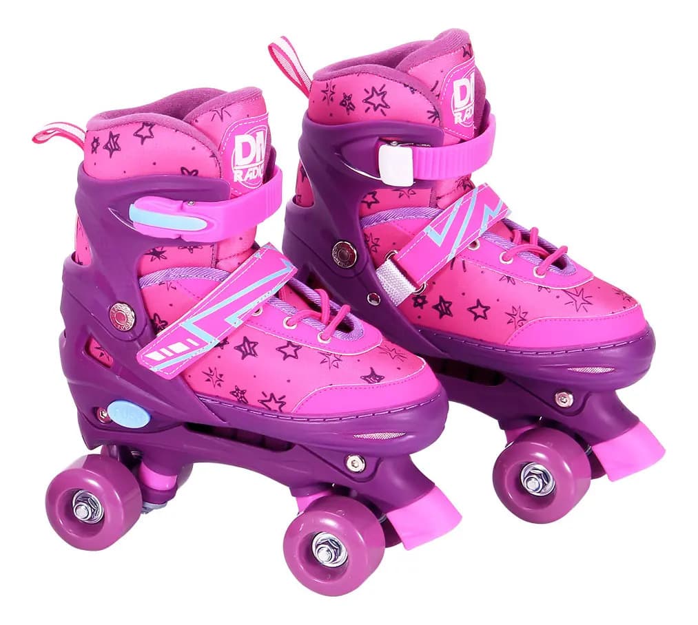Patins 4 Rodas Ajustável Rosa DM Toys com Proteção Infantil 30-33