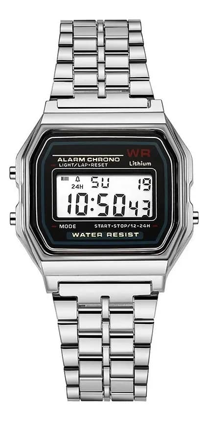 Relógio WR Retrô Digital Aço Inoxidável Vintage Unisex Prata — imagem 5