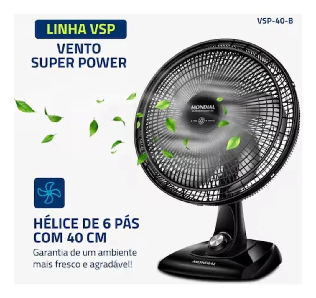 Ventilador de Mesa Mondial Super Power 40cm 6 Pás VSP-40-B 127V Preto/Cinza — imagem 2
