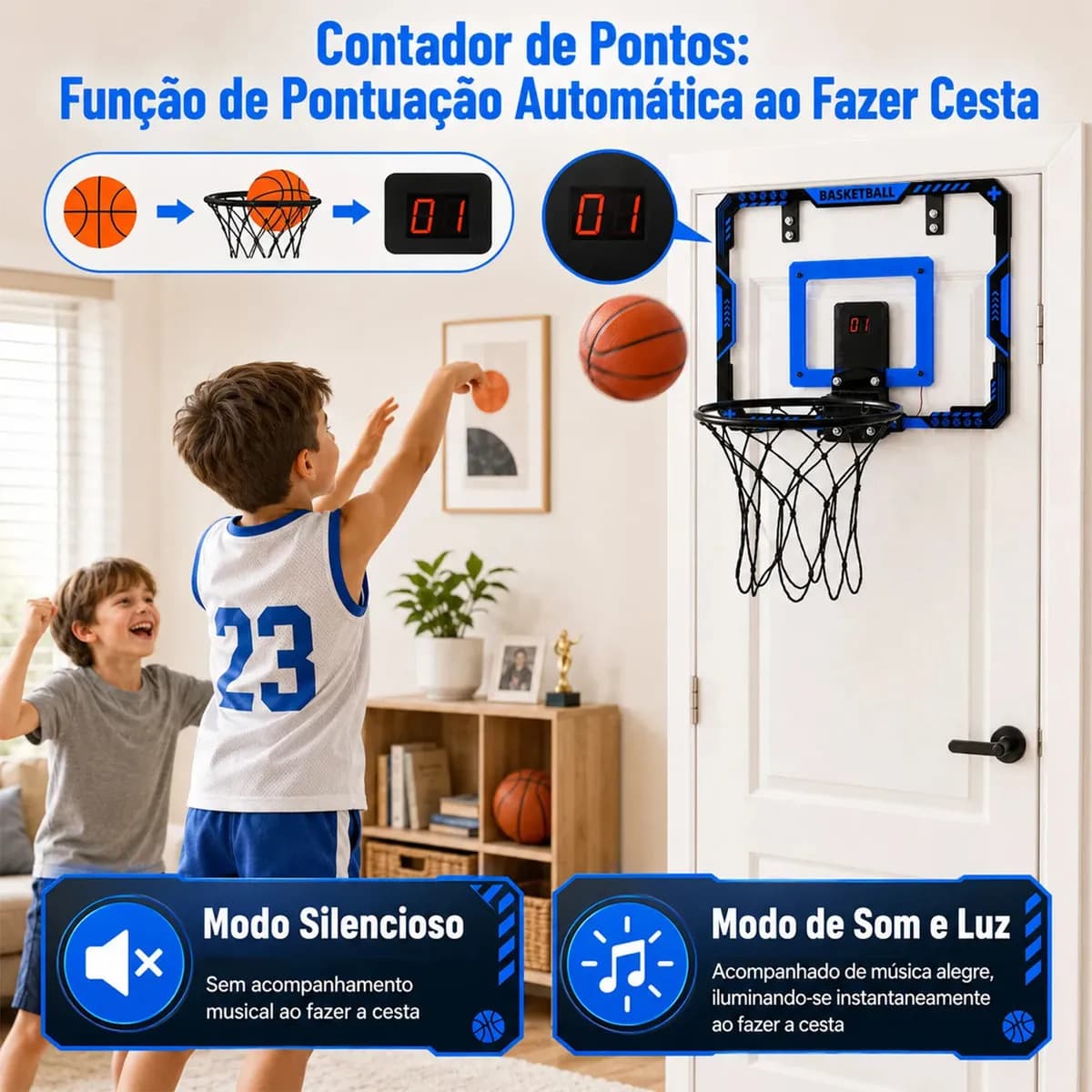 Mini Tabela de Basquete Eletrônica MoveBrinca com Placar LED e Kit de Acessórios — imagem 5