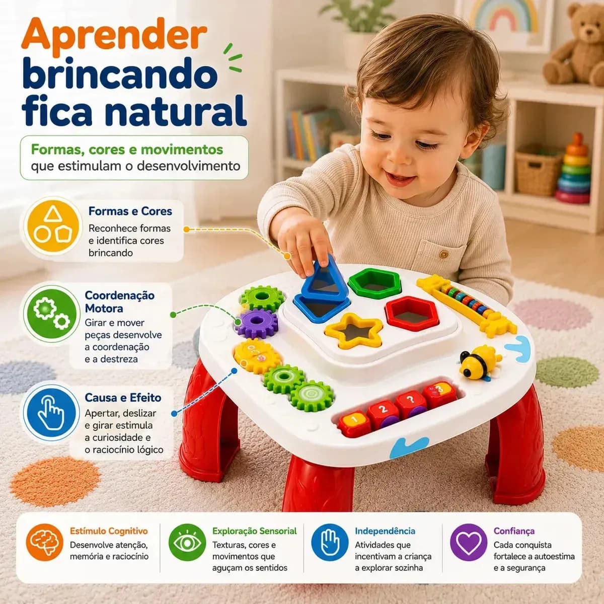 Mesinha Didática Educativa Com Atividades Infantil Divertida Cor Vermelho — imagem 4