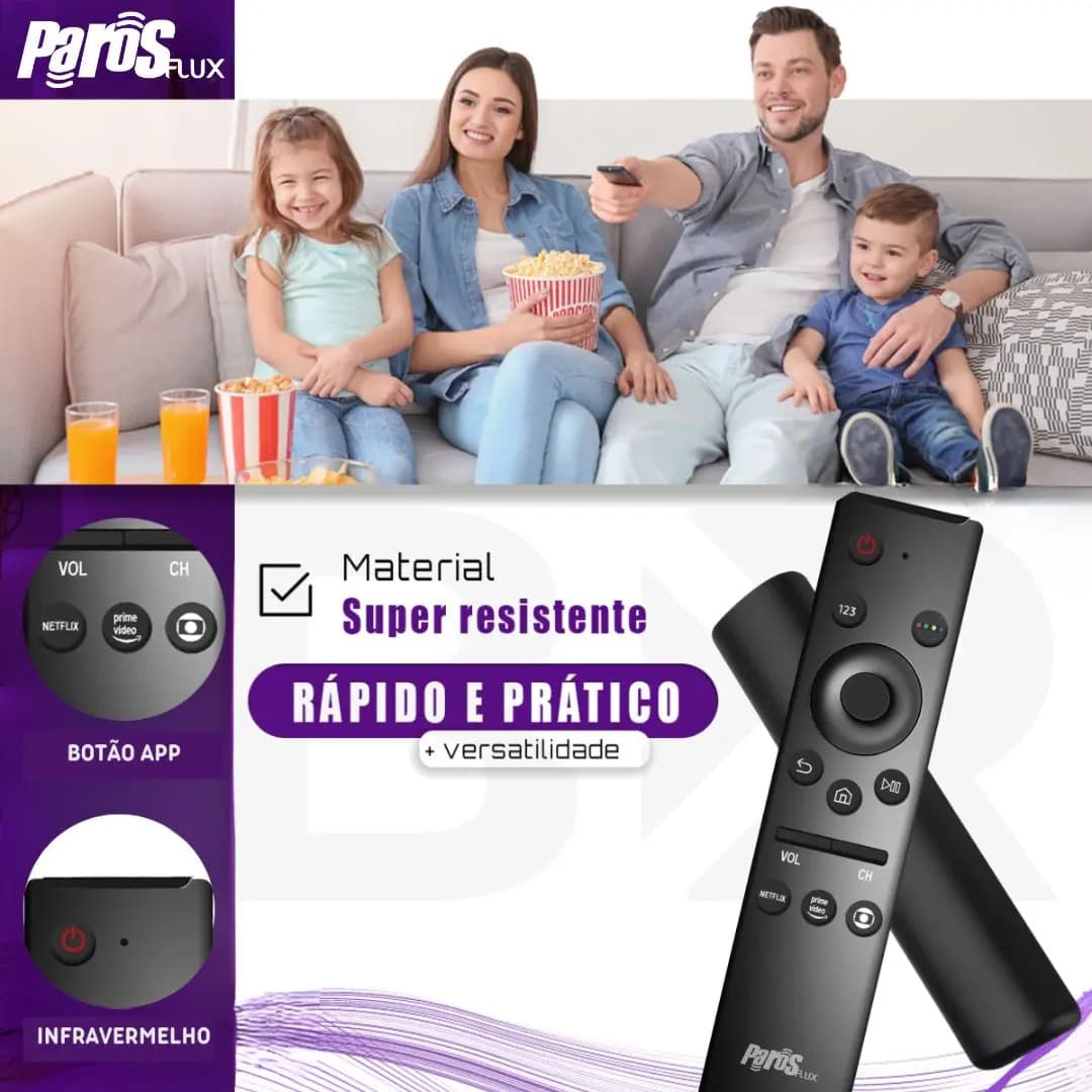 Kit 2 Controle Remoto Para Tv Samsung 4k Smart Teclas Netflix, Prime-video E Globoplay Parosflux — imagem 4
