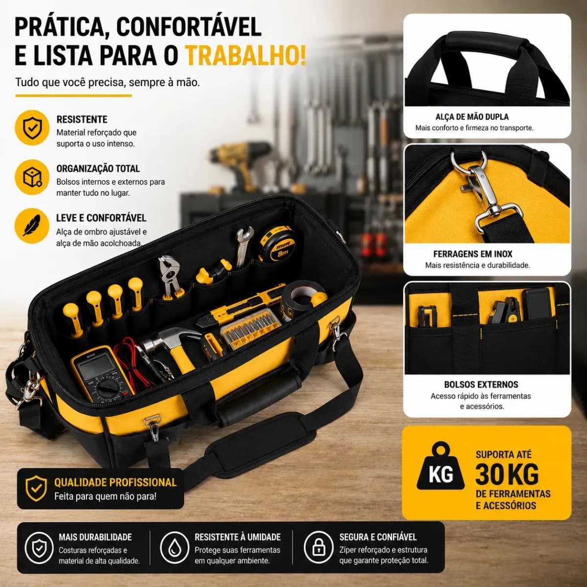 Bolsa Ferramentas Grande Reforçada Manutenção Eletricista Com Alça Laranja — imagem 3