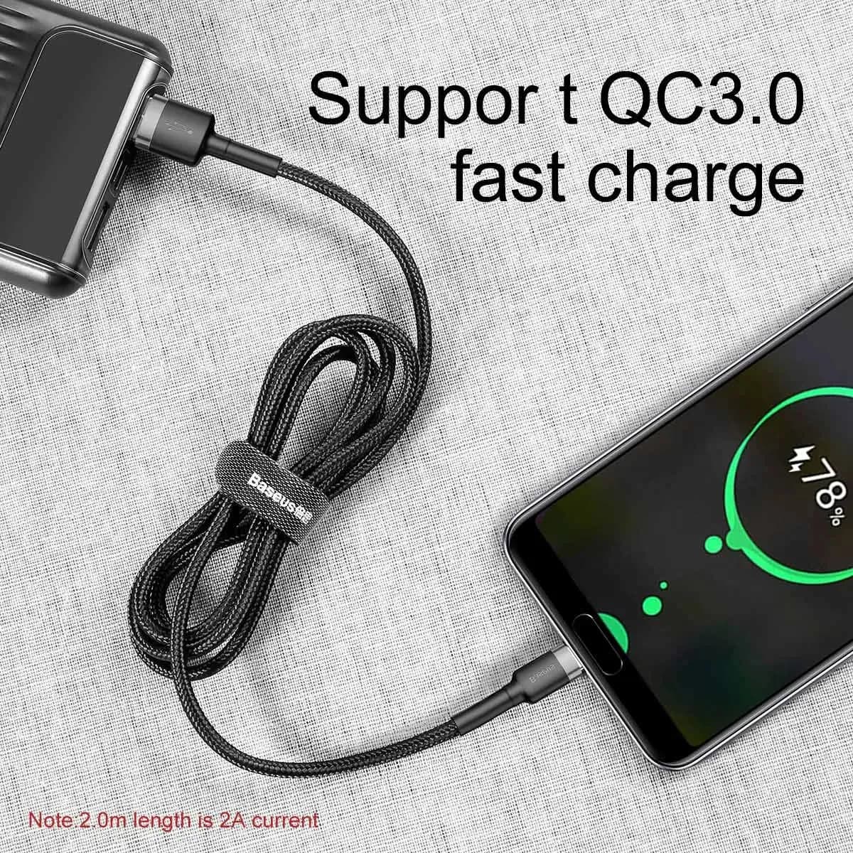 Cabo Rápido Baseus Usb Para Tipo-c Cafule Nylon 2a 2 Metros Preto — imagem 4