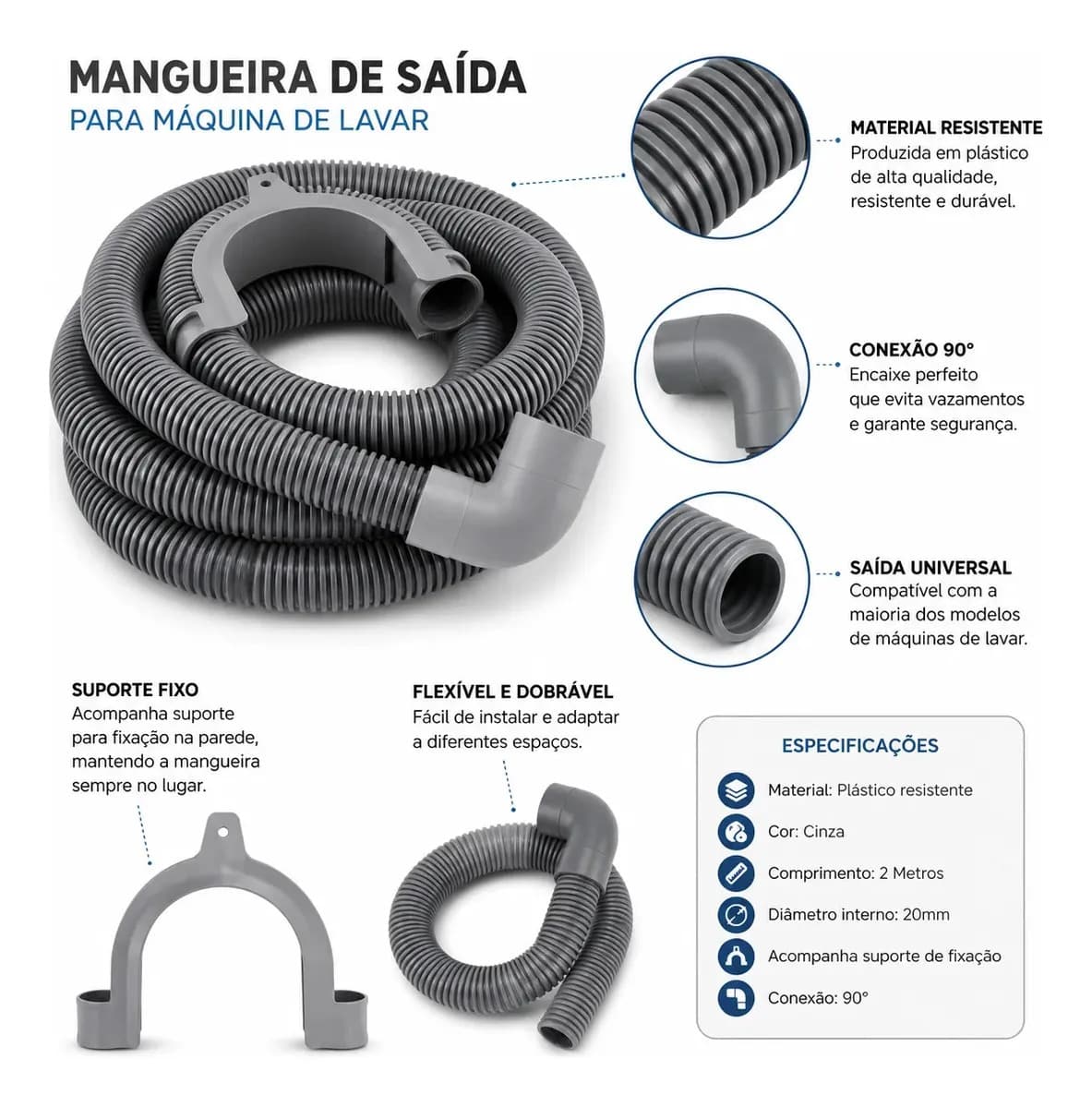 Mangueira Saída de Máquina 1,40 Metros Boca Curva 28mm com Suporte — imagem 2
