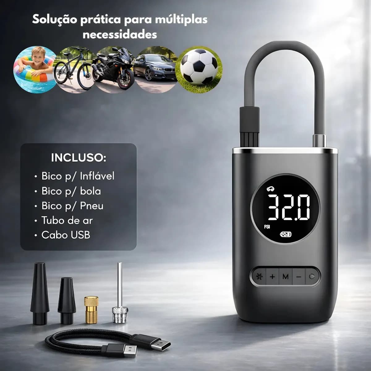 Compressor De Ar Pneu Calibrador Compressor De Pneu Digital Portátil Para Carro Bicicleta E Moto Sem Fio — imagem 3