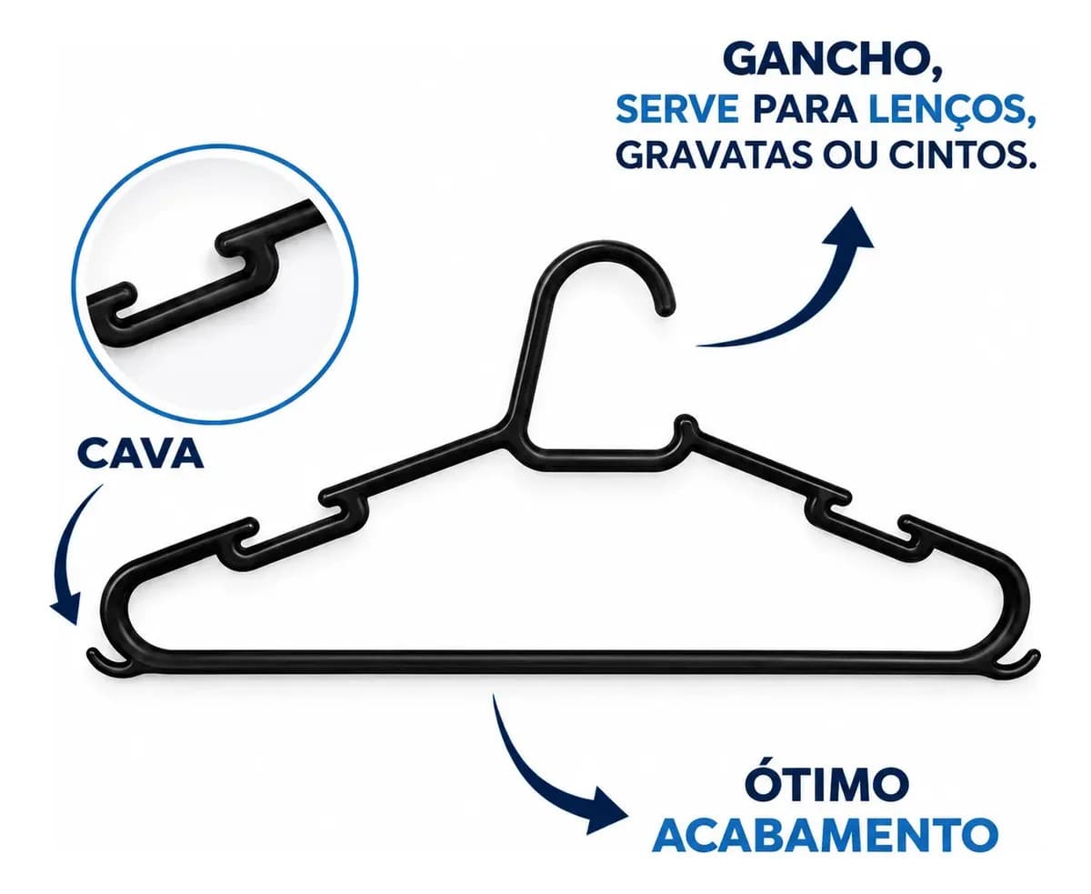 Kit 50 Cabide Adulto Preto Organizador Roupa Reforçado — imagem 3