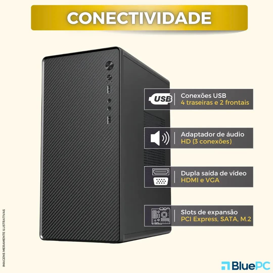Computador Completo Intel Core i5, 16GB RAM, SSD 256GB, Monitor 20" LED, Windows 10 Pro, Bivolt, Preto - BluePC Office CDBP-OFF100 — imagem 4