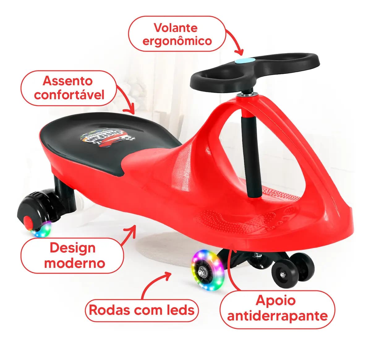 Carrinho Rolimã Car Drift Infantil Volante Gira 360° Triciclo Com Roda Led Colorido Cor Vermelho Justfun Brinquedos — imagem 2