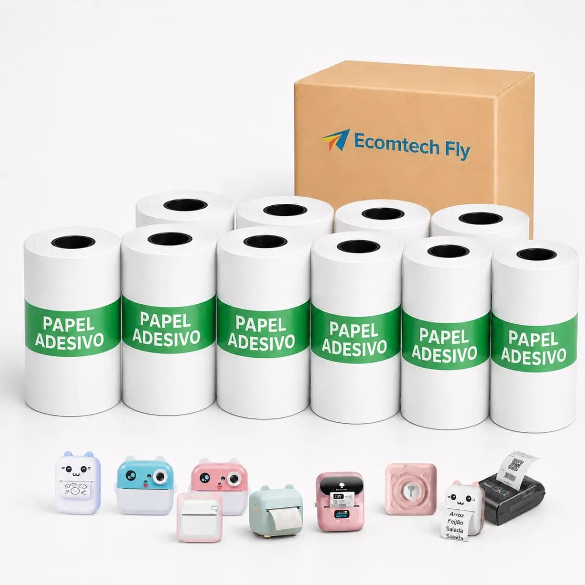 10 Rolos Bobinas Continua Papel Térmico Adesivo 57x30mm para Mini Impressora Portátil, Câmera Infantil que Imprime Fotos, Refil Autocolante Sem Tinta para Etiqu
