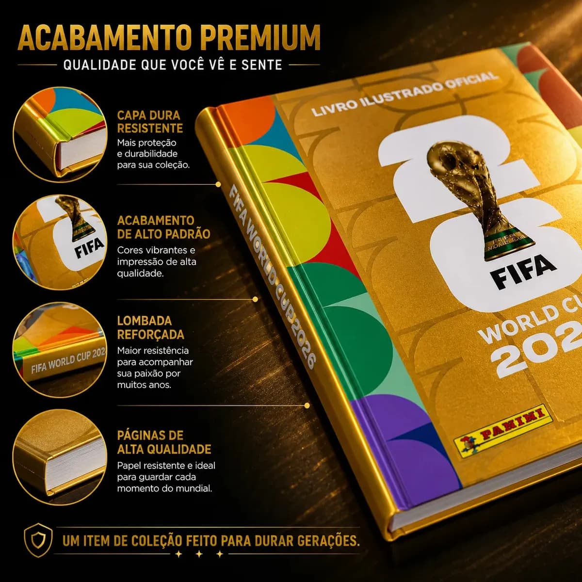 Álbum Copa Do Mundo 2026 Capa Dura Ouro Dourado Panini — imagem 4
