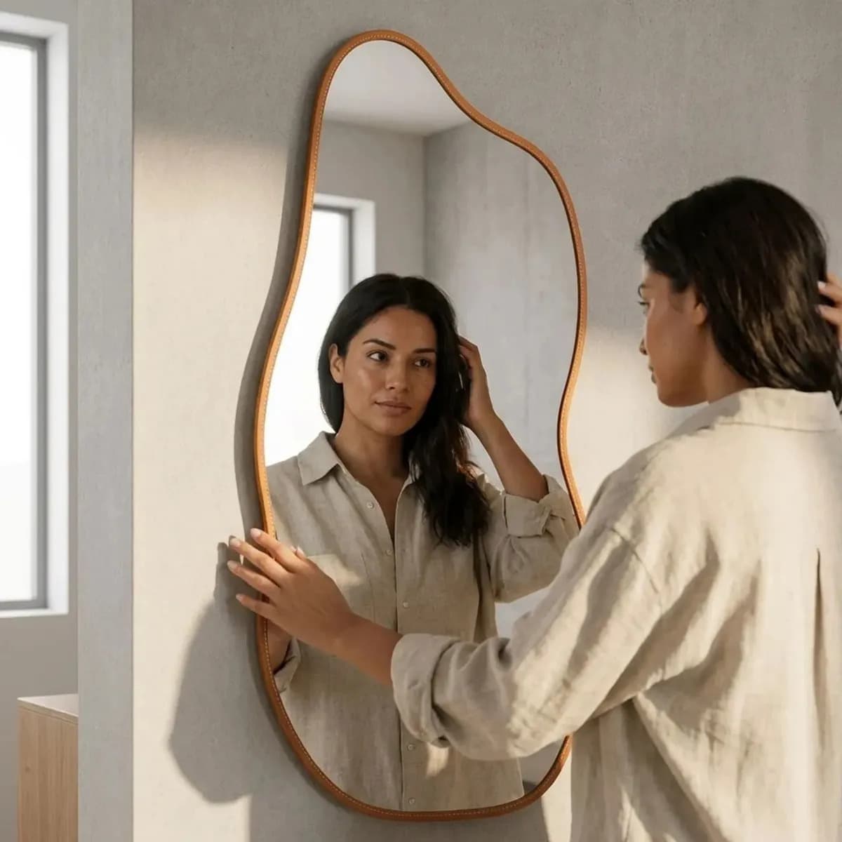 Espelho 100x50 Orgânico Corpo Inteiro Grande Moldura Caramelo — imagem 5