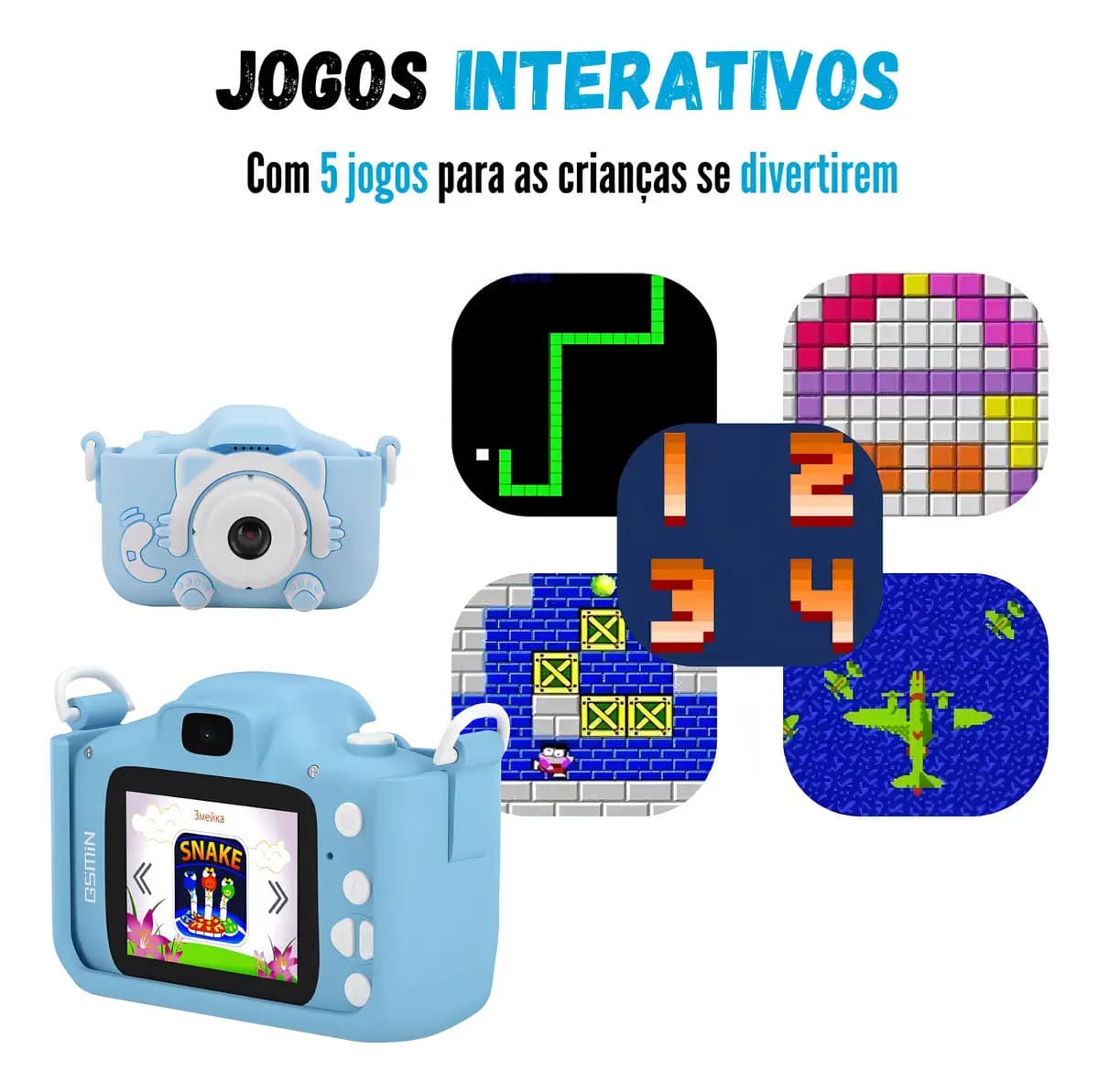 Máquina Fotográfica Digital Infantil Sd Vídeos Hd Fotos Jogo Cor Azul — imagem 6