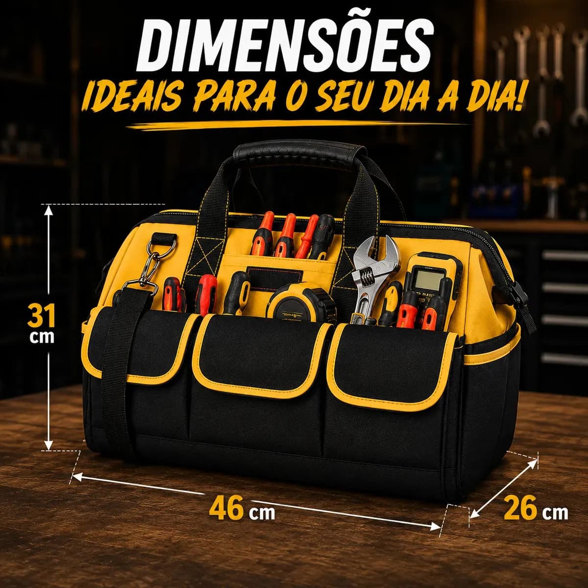 Bolsa Maleta Ferramentas 16 Bolsos 1 unidade Reforçada Impermeável Eletricista Mecânico Encanador Pedreiro Organizador Mala Fundo Rígido Profissional Meow — imagem 3