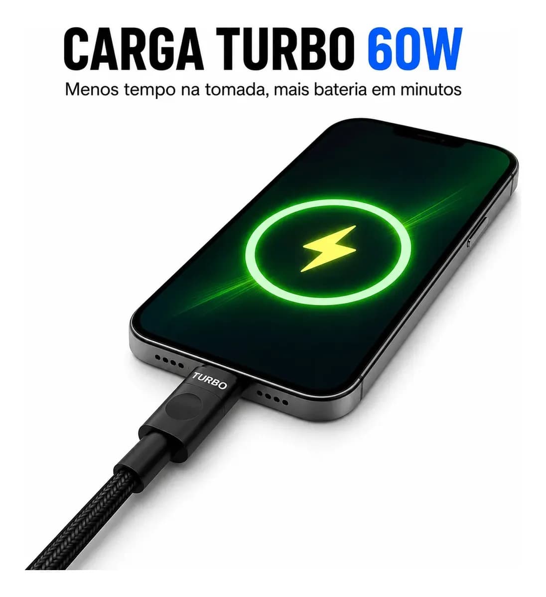 Cabo Carregador Usb-c Tipo C Turbo 60w Carga Rápida Nylon Trançado Premium 1M Reforçado Resistente Compatível Samsung Xiaomi Motorola iPhone 15 16 17 Notebook T — imagem 4