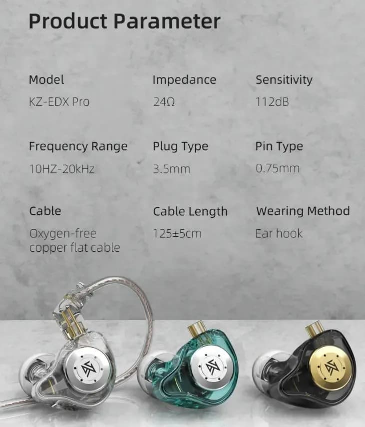 Monitores HiFi In-Ear Kz Edx Pro// Kz Edx//TRN MT1 Fones de ouvido de cor preta sem microfone Crystal Light — imagem 2