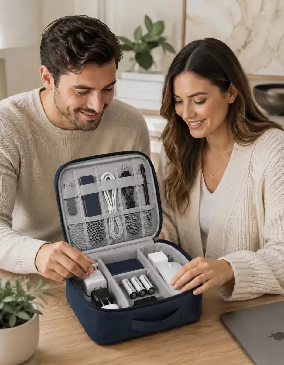 Bolsa Organizadora De Cabos Eletrônicos Extra Grande Estojo Case Bag Viagem Porta Carregador Fios ECOMMIND Azul Escuro — imagem 6