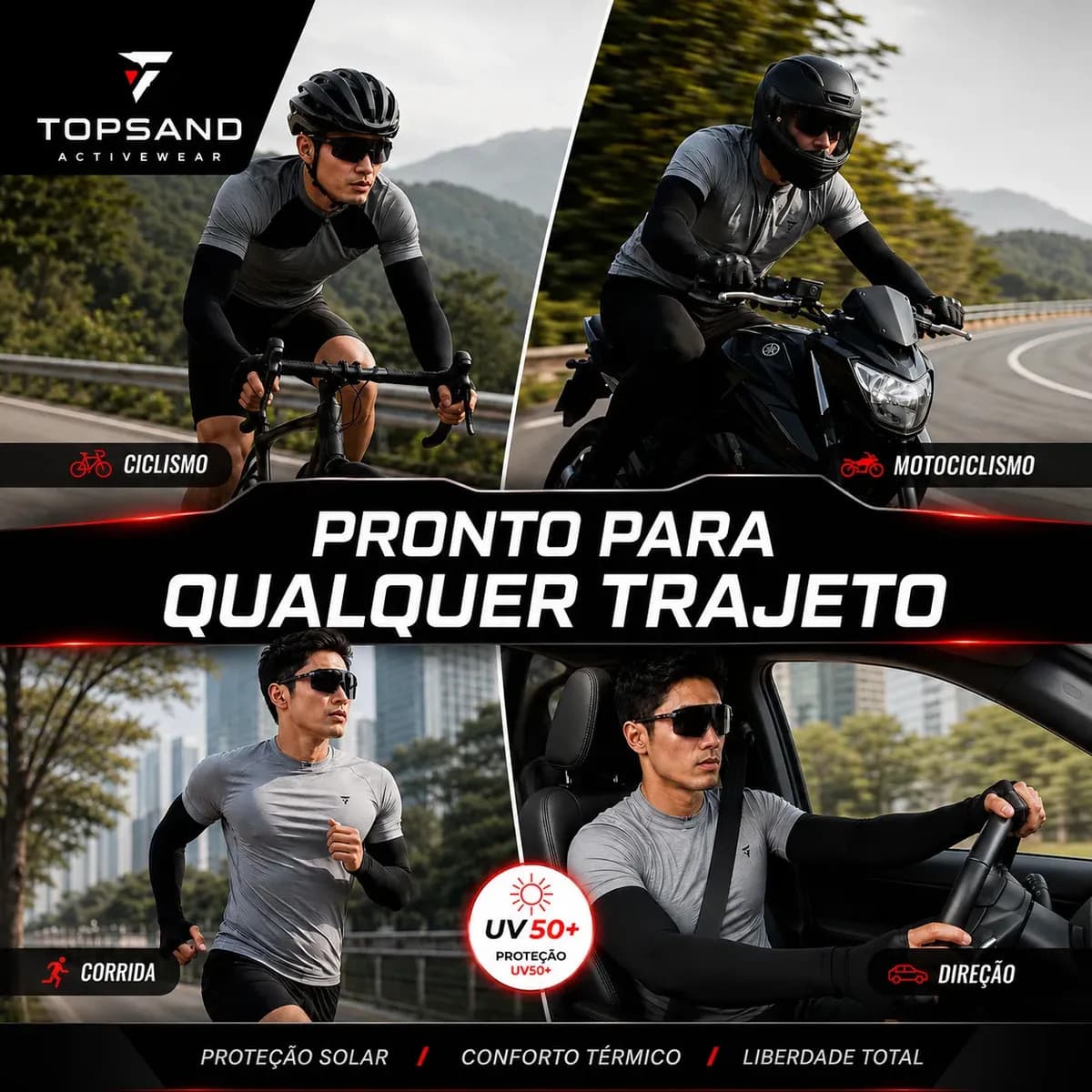 Manguito Uv50+ Proteção Solar Compressão Para Ciclismo Corrida Bike Moto Academia Treino Esportivo Manga Respirável Secagem Rápida Confortável Unissex Alta Perf — imagem 3