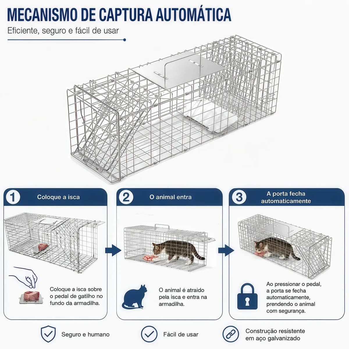 Armadilha Gatoeira Grande Dobravel Porta Automática,Desmontavel Armadinha Para Pegar Gato Gaiola Pega Gato — imagem 2