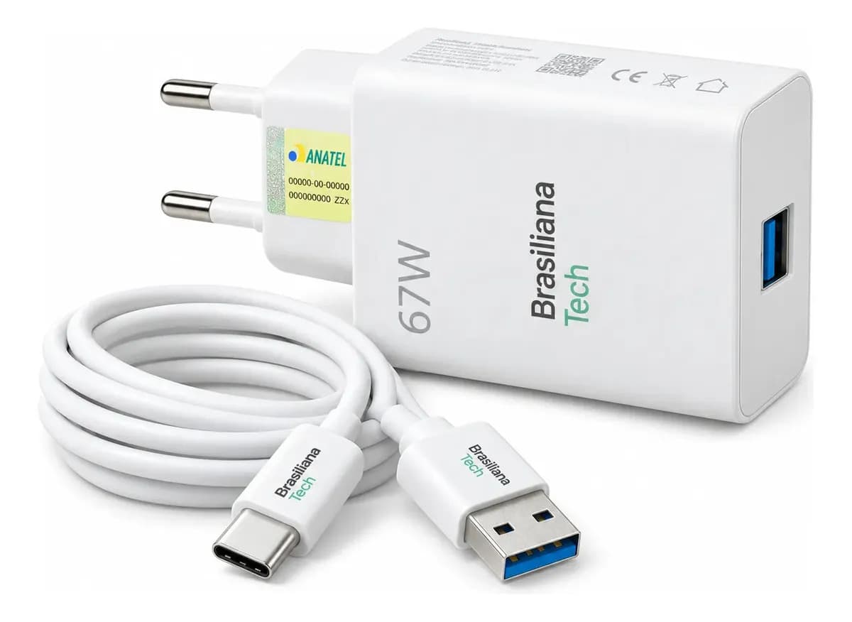 Carregador Turbo 67W Tipo C com Cabo 1m Fonte de Parede Carregamento Rápido Adaptador Tomada Compatível com Xiaomi Redmi Note 7 8 9 10 11 12 Pro Poco X3 Pro M3 