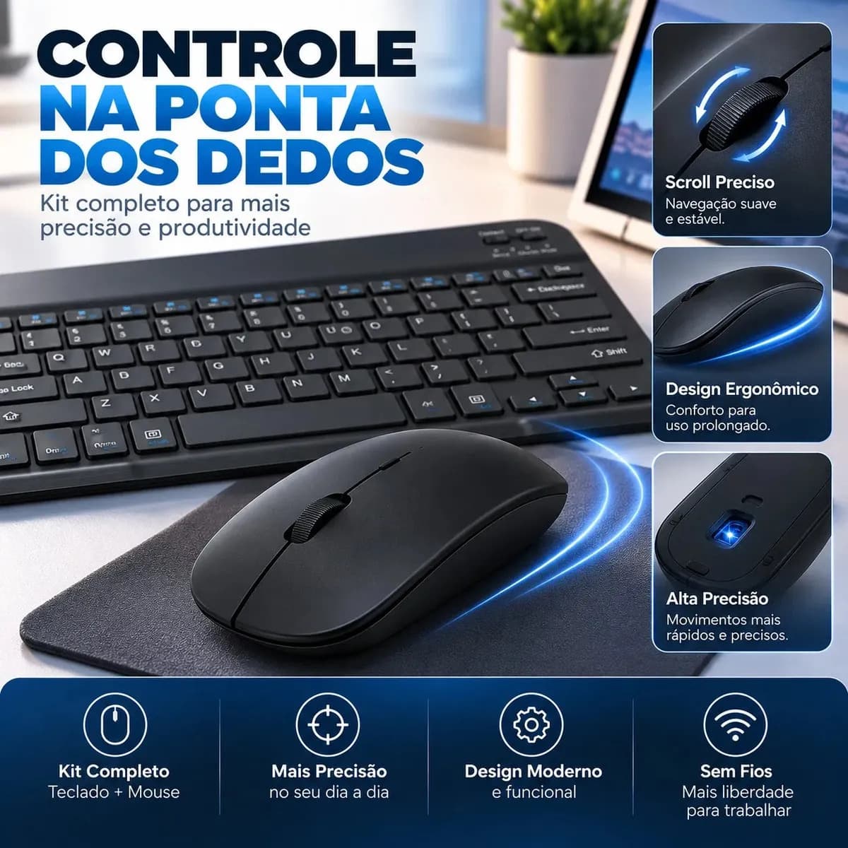 Kit Teclado e Mouse sem Fio Bluetooth ABNT para Tablet e PC — imagem 4