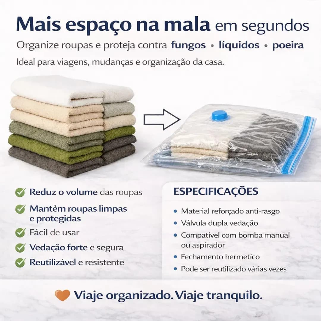Kit 10 Sacos A Vácuo 40cmx60cm Kit Com Bomba Organizador De Roupas Viagem Casa Mala Otimização De Espaço — imagem 4
