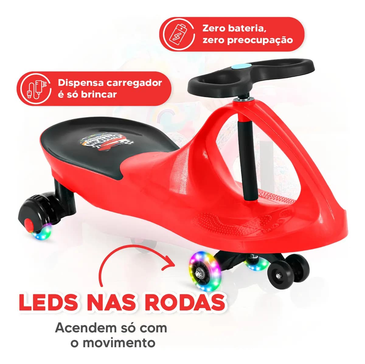 Carrinho Rolimã Car Drift Infantil Volante Gira 360° Triciclo Com Roda Led Colorido Cor Vermelho Justfun Brinquedos — imagem 4