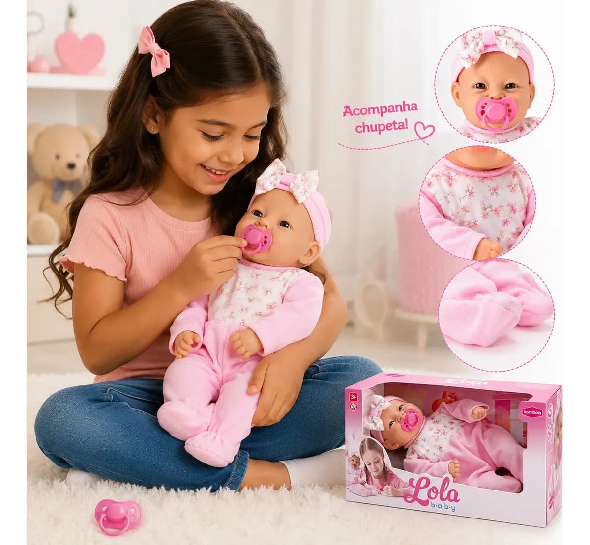 Boneca Bambola Lola Baby 855 35 cm de Plástico com Chupeta — imagem 5