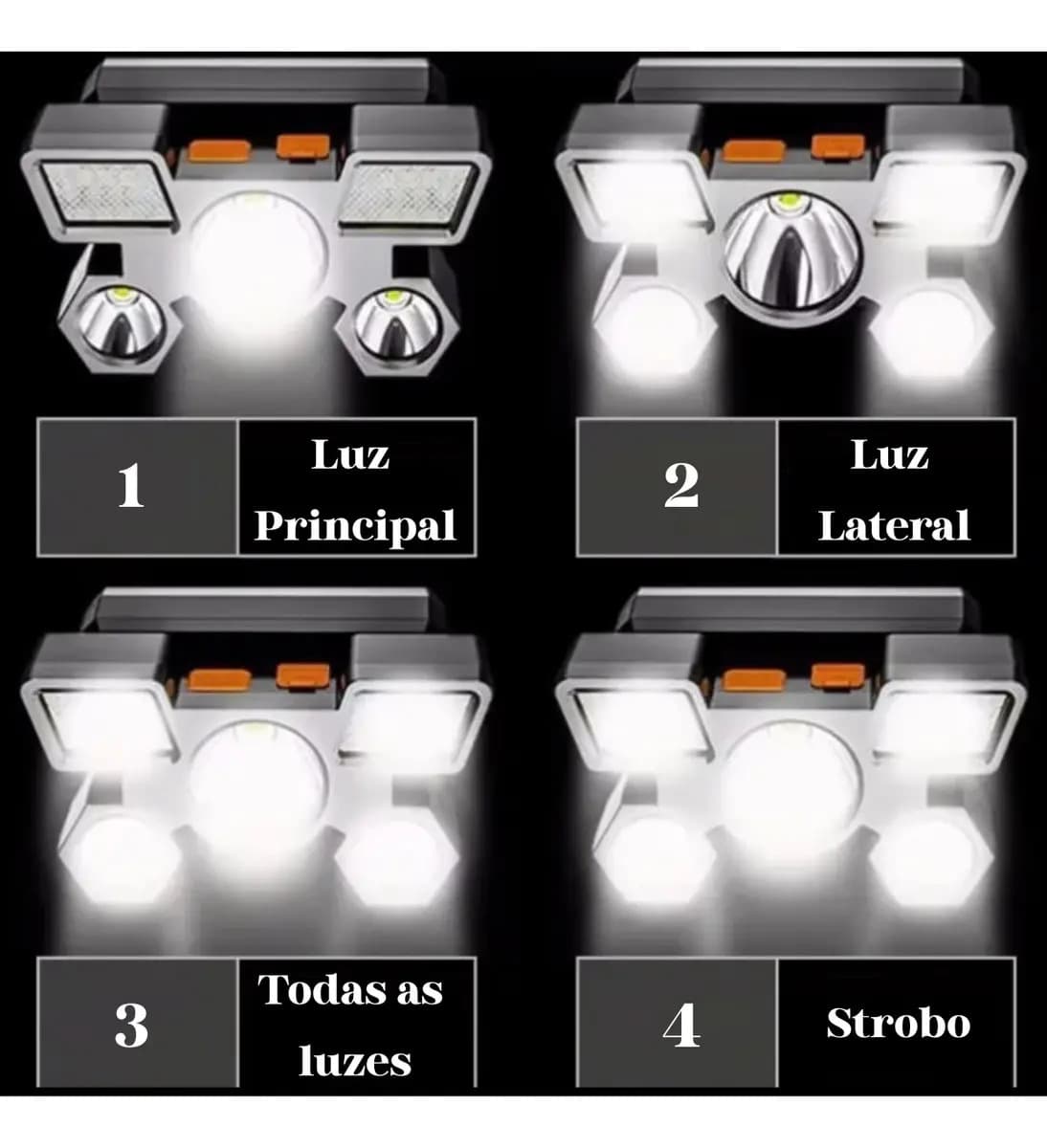 Lanterna de Cabeça YBF Recarregável USB, com 5 Spots e Luz Branco Dourado — imagem 2