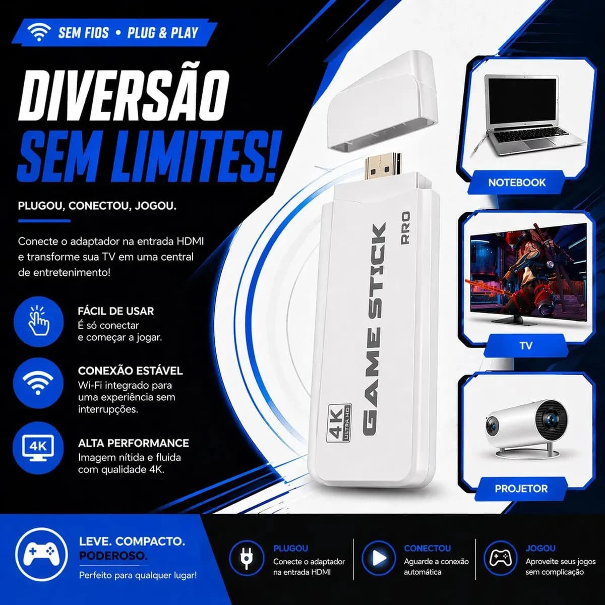 Adaptador Videogame M15 Hdmi 2 Controles Players Branco Bivolt Stick Usb — imagem 4