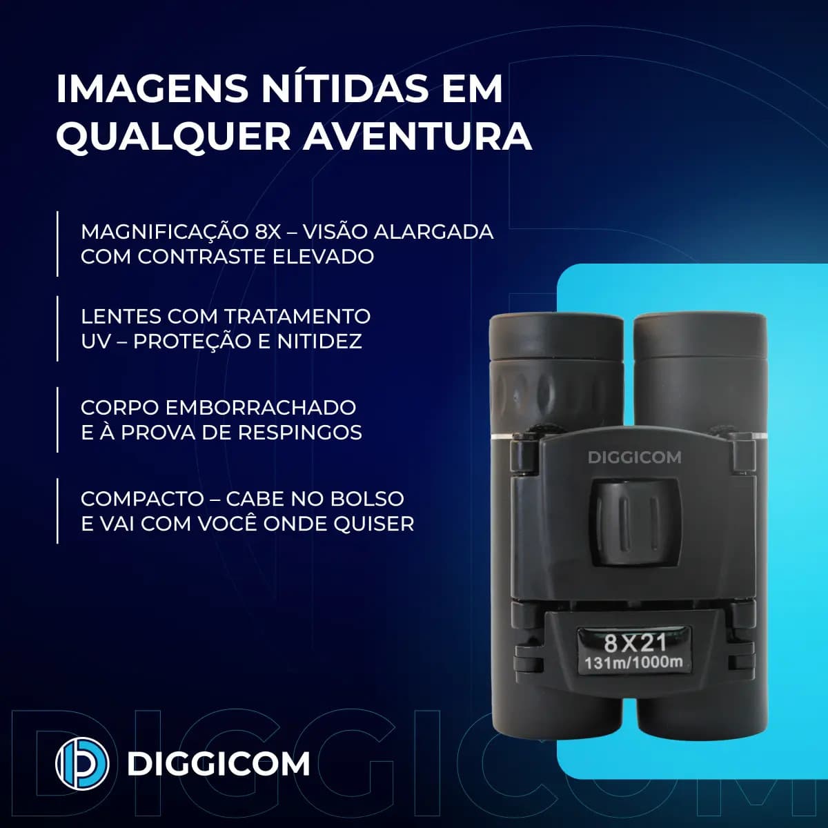 Binóculo Profissional Infantil Pequeno Longo Alcance 8x21 + Bolsa Cor Preto Diggicom — imagem 3