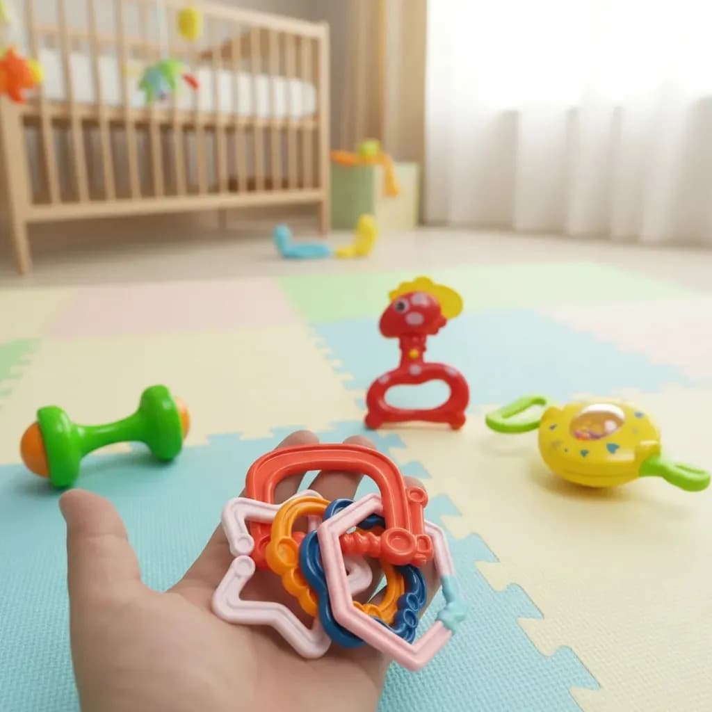 Kit Chocalhos E Mordedores Sensoriais Para Bebê Com 8 Peças Coloridas — imagem 4