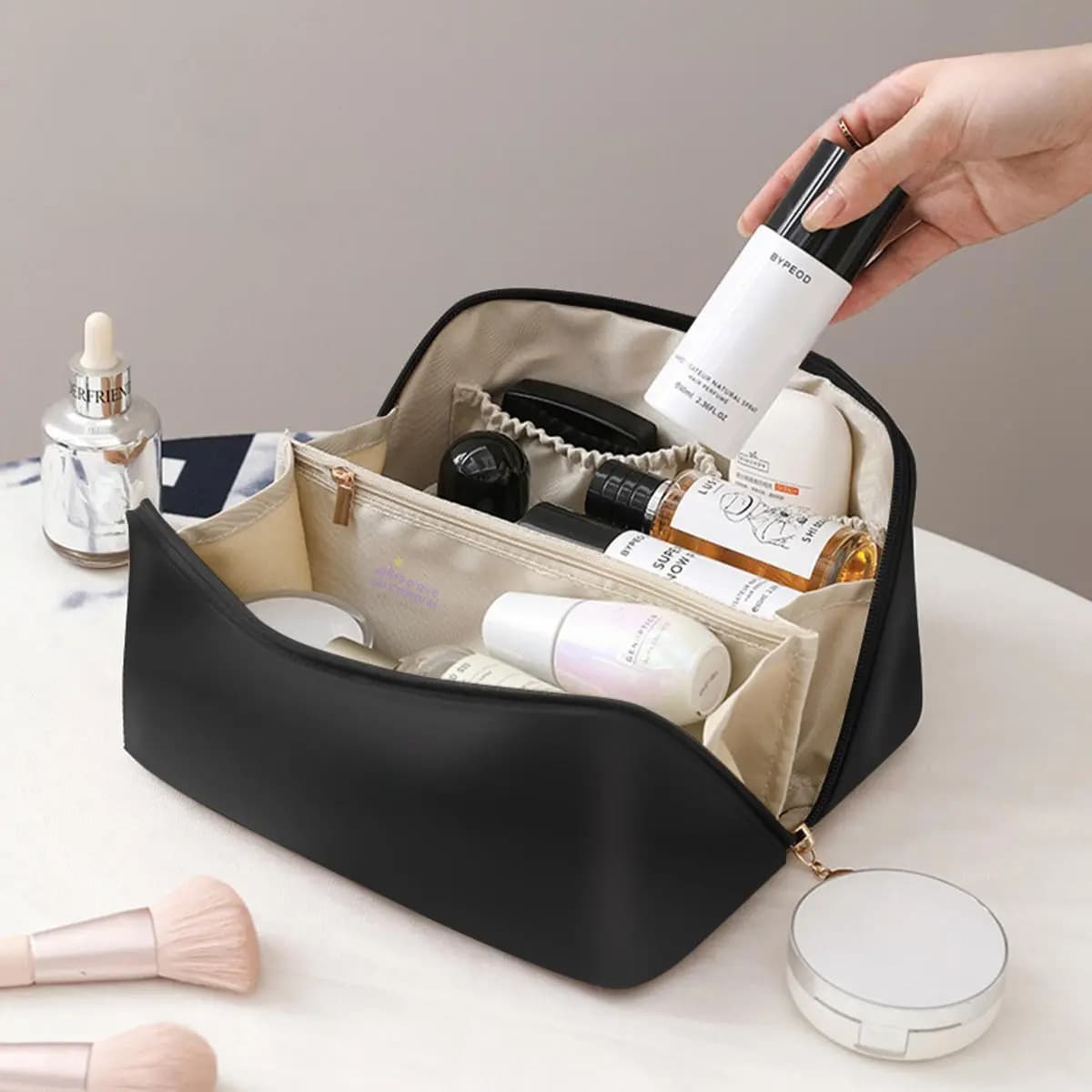 Kit 2 Necessaire Feminina Maquiagem Viagem Bolsa Organizador Grande Blogueira Cor Preto e Preto — imagem 3