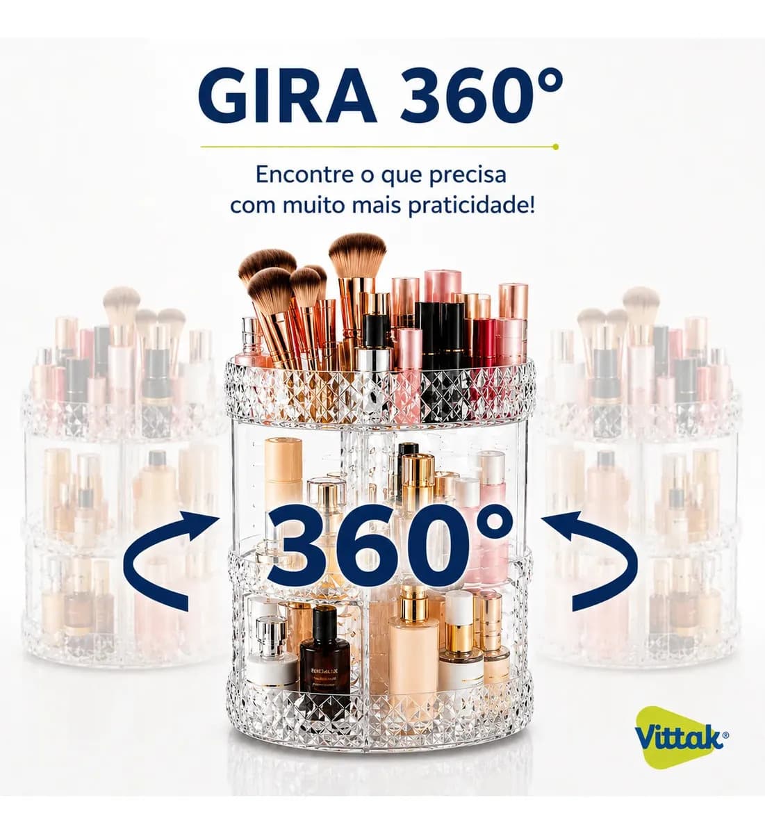 Vittak Organizador Maquiagem Cosméticos Batom Acrílico Giratório 360º Ajustável — imagem 6