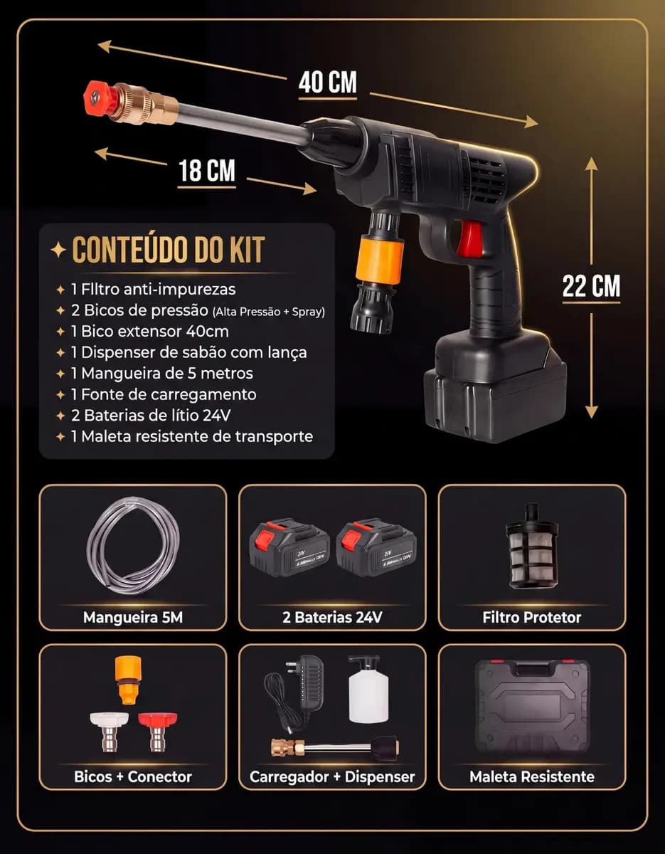 Lava Jato Lavadora Portátil Alta Pressão 2 Baterias 48V Recarregáveis Sem Fio Com Maleta Lavar Lava Carro Moto Quintal Lavagem Automotiva Elétrica Potente Jardi — imagem 4