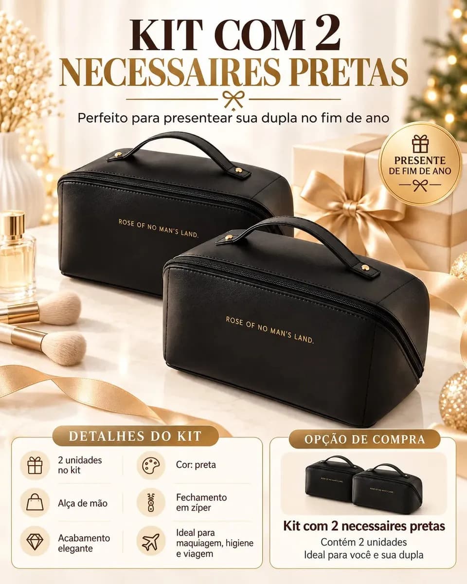 Kit 2 Necessaire Feminina Maquiagem Viagem Bolsa Organizador Grande Blogueira Cor Preto e Preto — imagem 2
