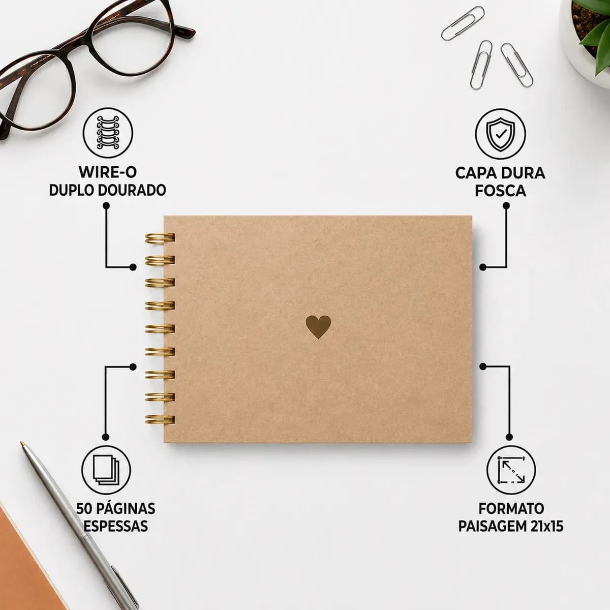 Álbum Scrapbook Namorados Dourado Capa Dura 15x21cm 50 Pág Marrom-claro Nós — imagem 3