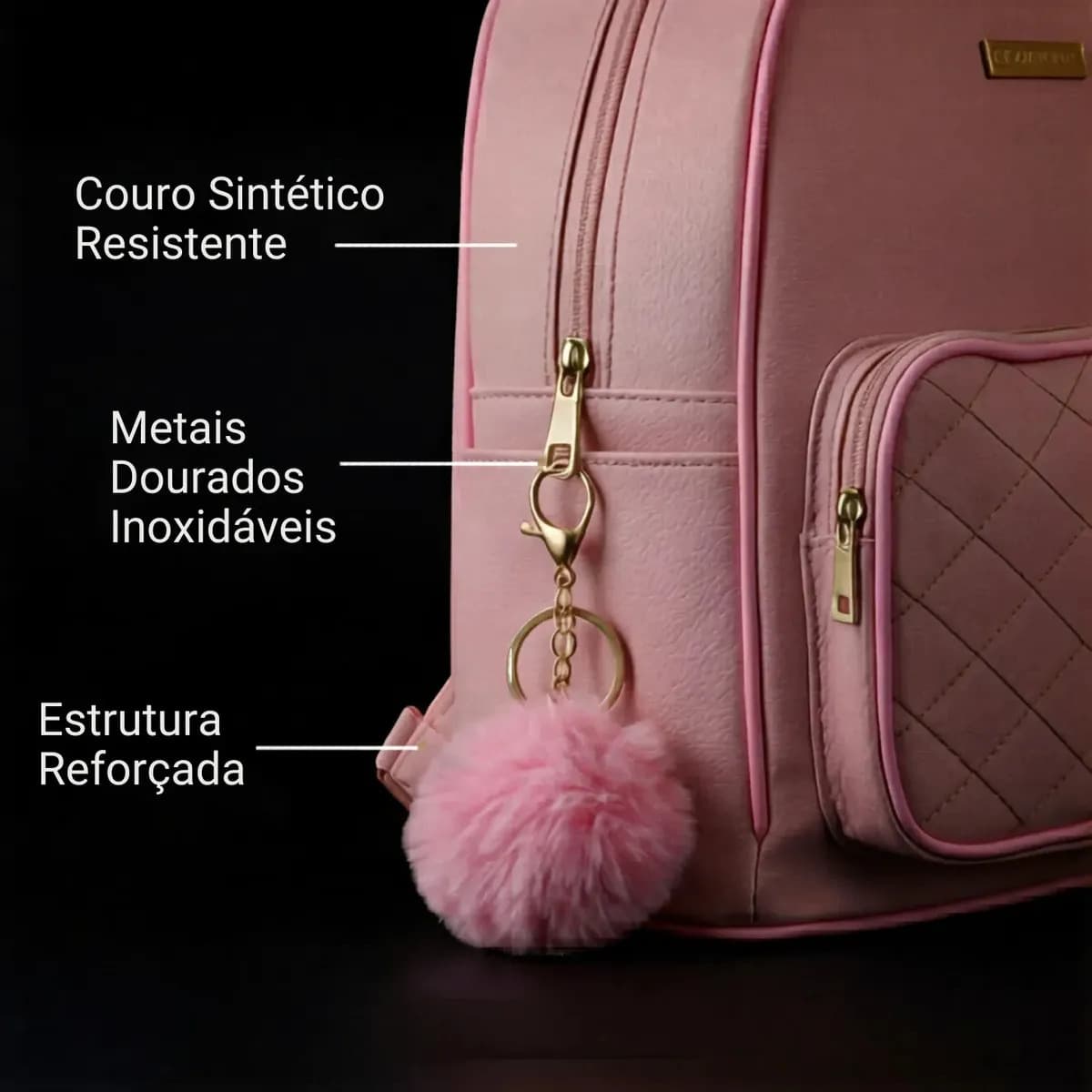 Mochila Passeio Feminina Gazzone Rosa-claro Couro Sintético Alça Ajustável — imagem 6