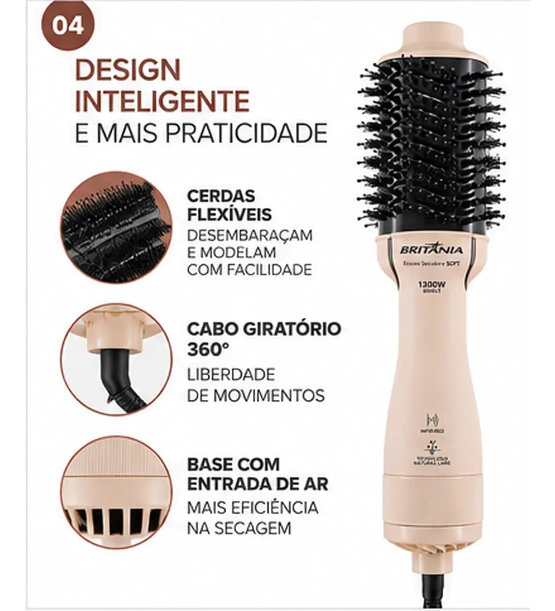 Escova Secadora 4 Em 1 Britânia Bec07r Cerâmica 1300w Bivolt Rosa — imagem 5