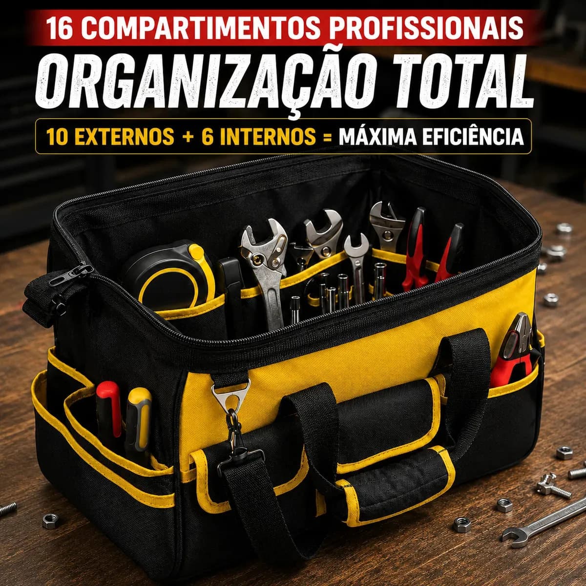 Bolsa Maleta Ferramentas 16 Bolsos 1 unidade Reforçada Impermeável Eletricista Mecânico Encanador Pedreiro Organizador Mala Fundo Rígido Profissional Meow — imagem 4