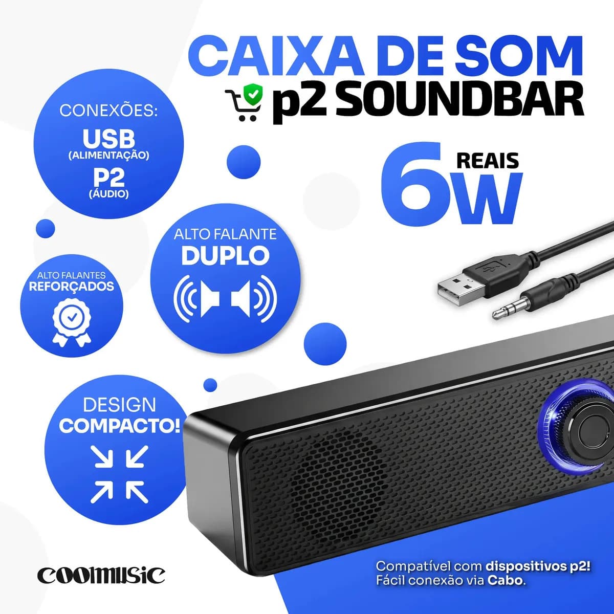 Caixa De Som Gamer Soundbar Para Computador Pc Notebook TV Amplificador Alto Falante Usb Led RGB Cor Preto — imagem 4