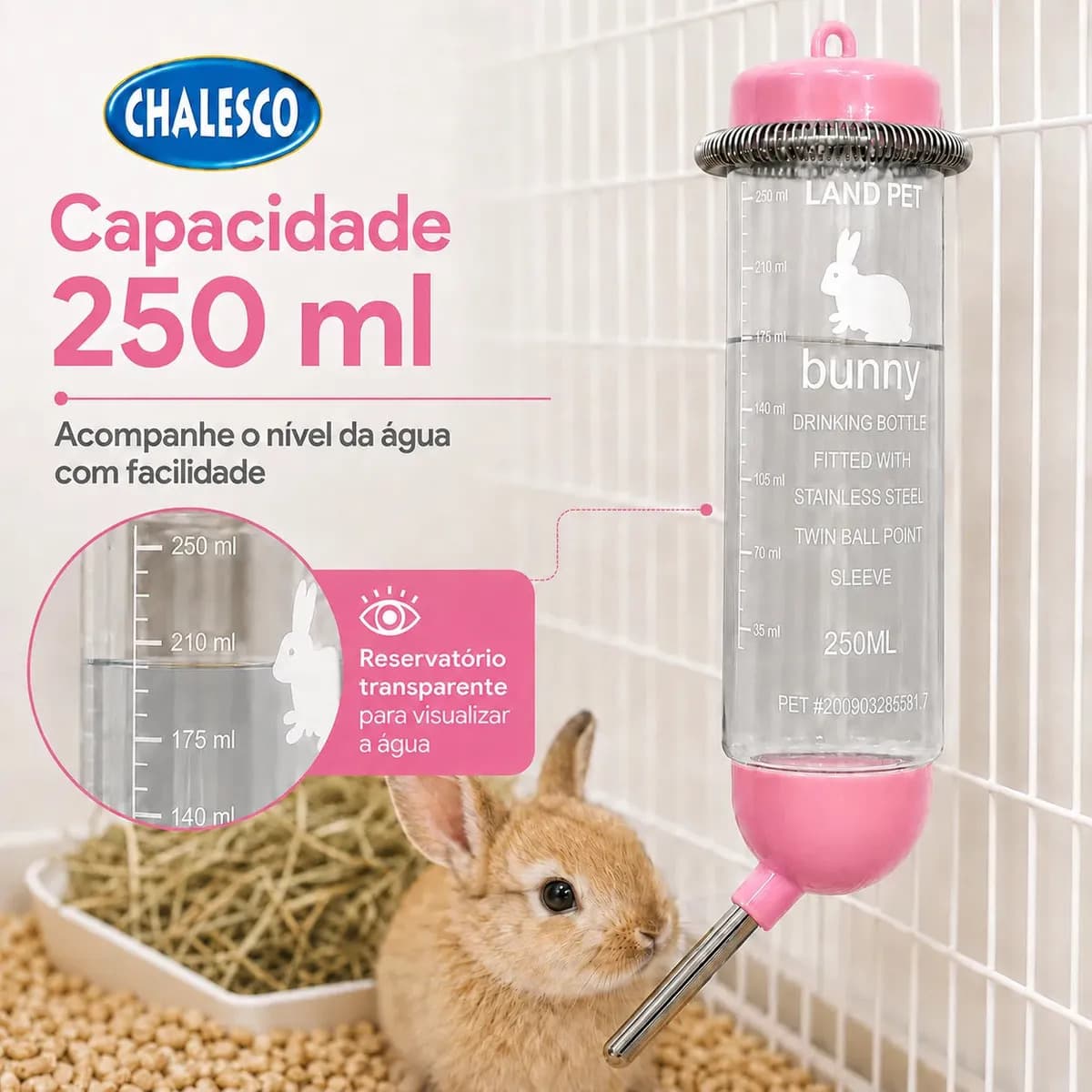 Drinker Bebedouro Para Porquinho Da India Hamster Coelho 250ml Chalesco Cor Rosa — imagem 3