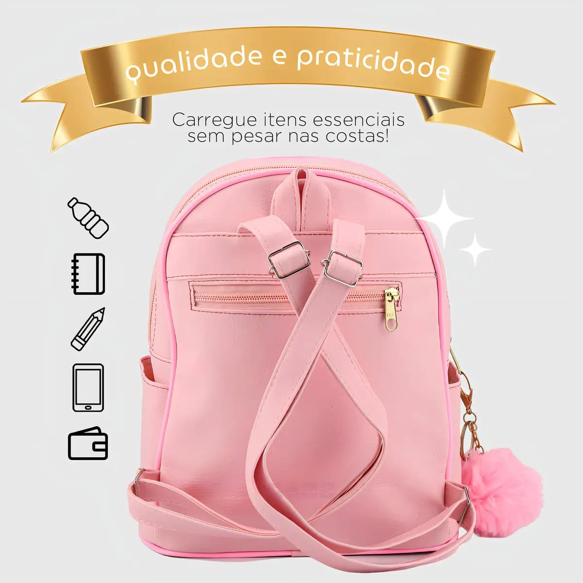 Mochila Passeio Feminina Gazzone Rosa-claro Couro Sintético Alça Ajustável — imagem 3