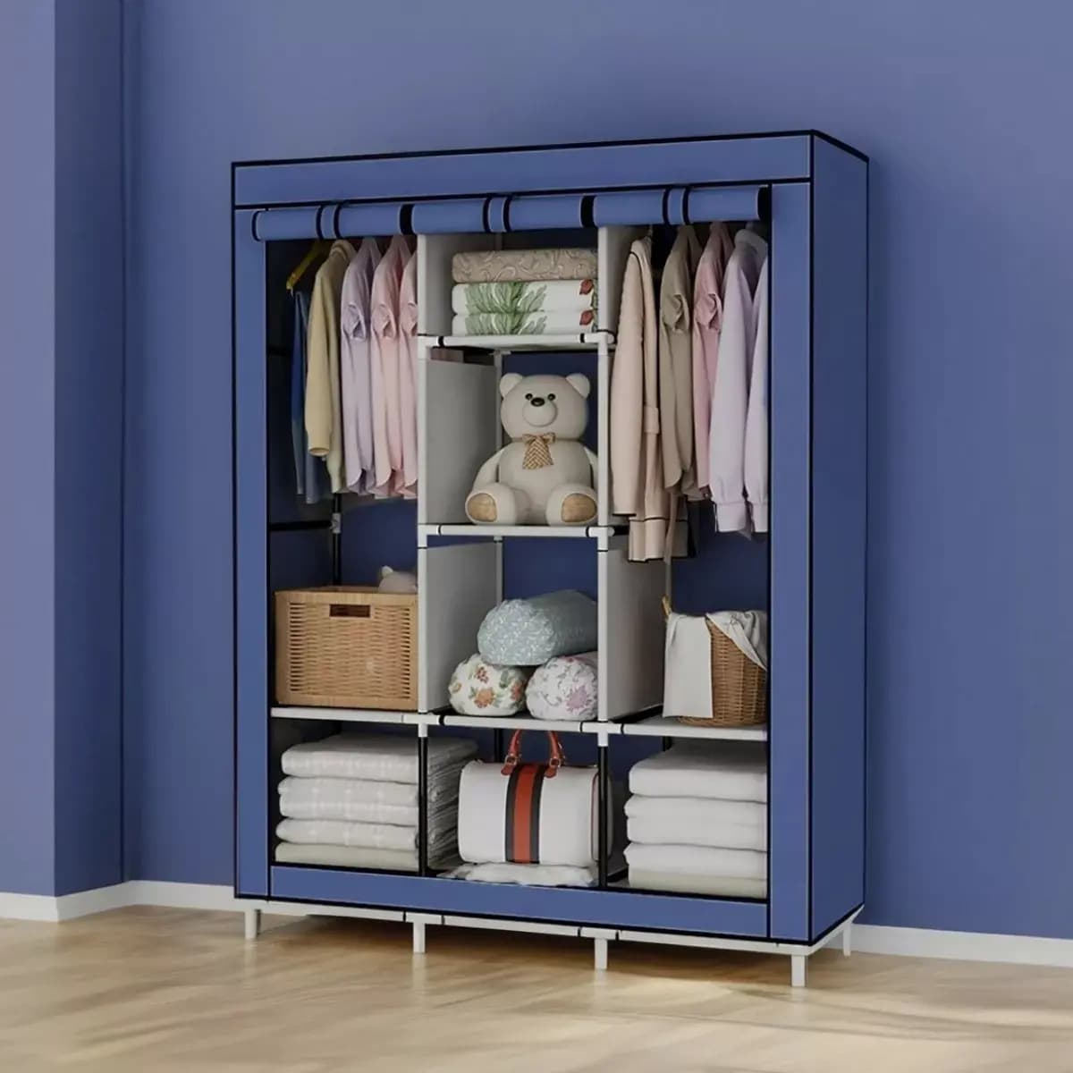 Armário Guarda Roupa Organizador Dobrável Desmontável Cor Azul — imagem 5