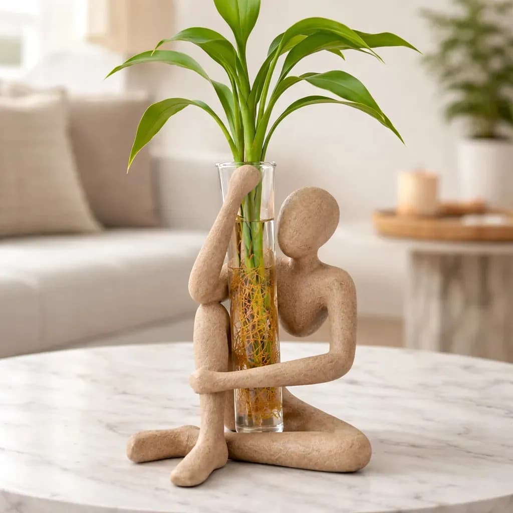 Vaso Decorativo Pensador Com Tubo De Vidro Para Plantas Cor Marrom-claro Areia