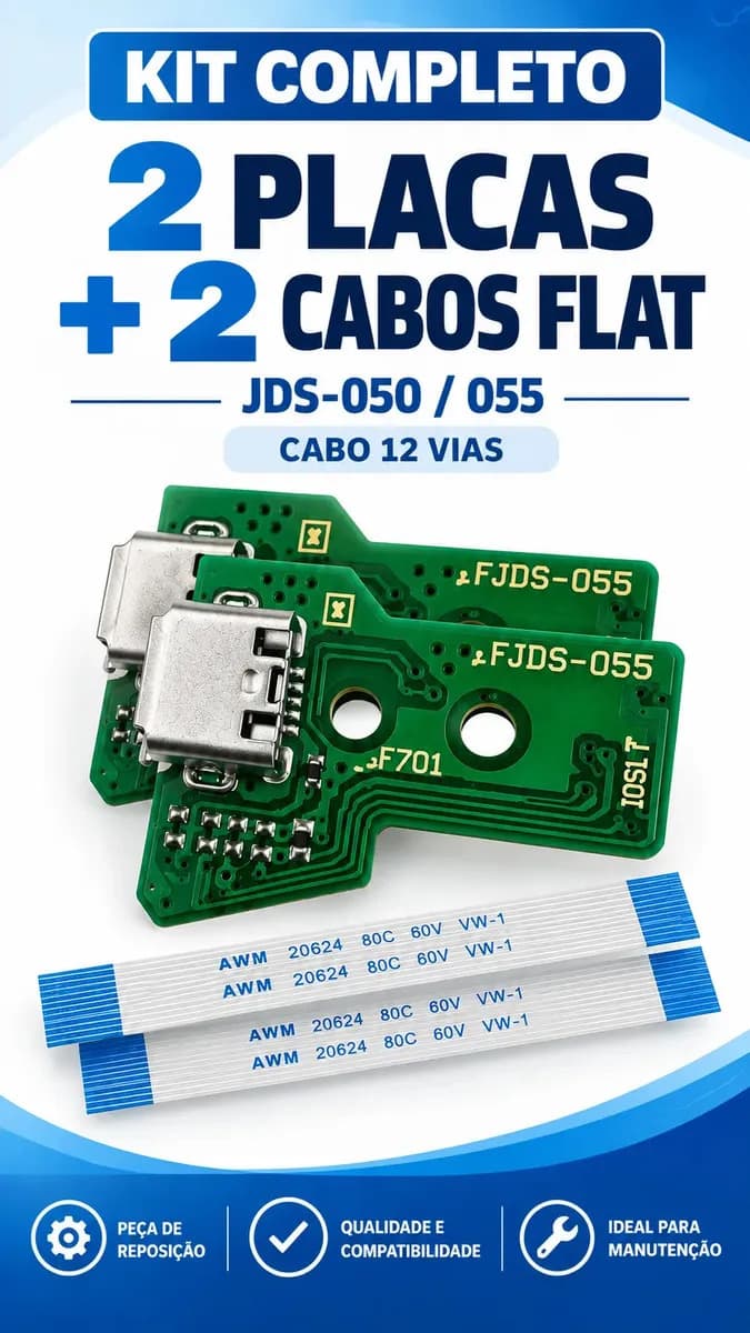 Kit 2 Placa Usb Para Controle Ps4 Jds-055 050 + 2 Cabo Flat 12 Vias — imagem 2