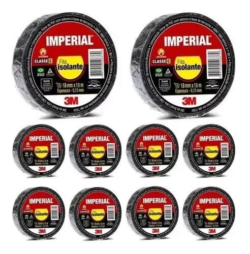 Kit 10 Fita isolante 3M cor preto 10m x 18mm