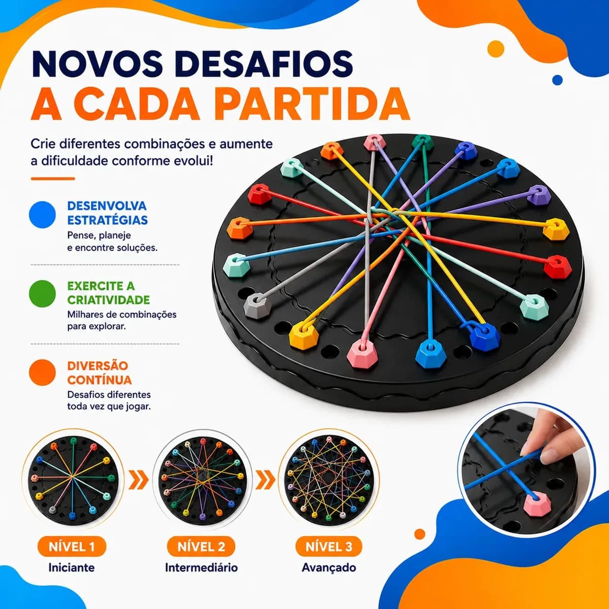 Jogo Desafio Desenrolar Cordas Anti Estresse Raciocínio Quebra Cabeça Babuu Brinquedos Educativos — imagem 4