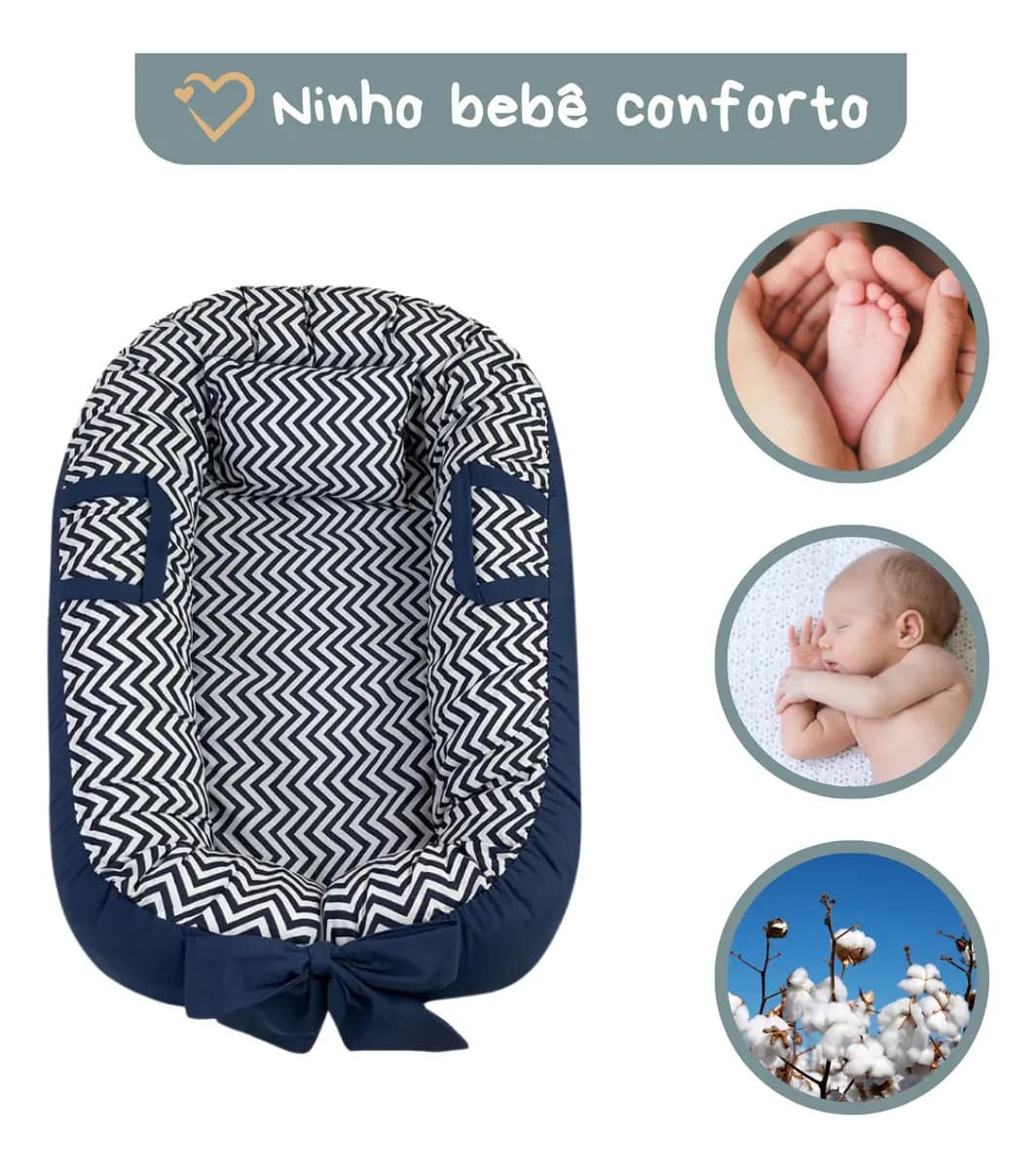 Ninho Redutor Para Bebê Recém-nascido Maternidade Super Macia Conforto E Proteção - Chevron Azul Marinho — imagem 2